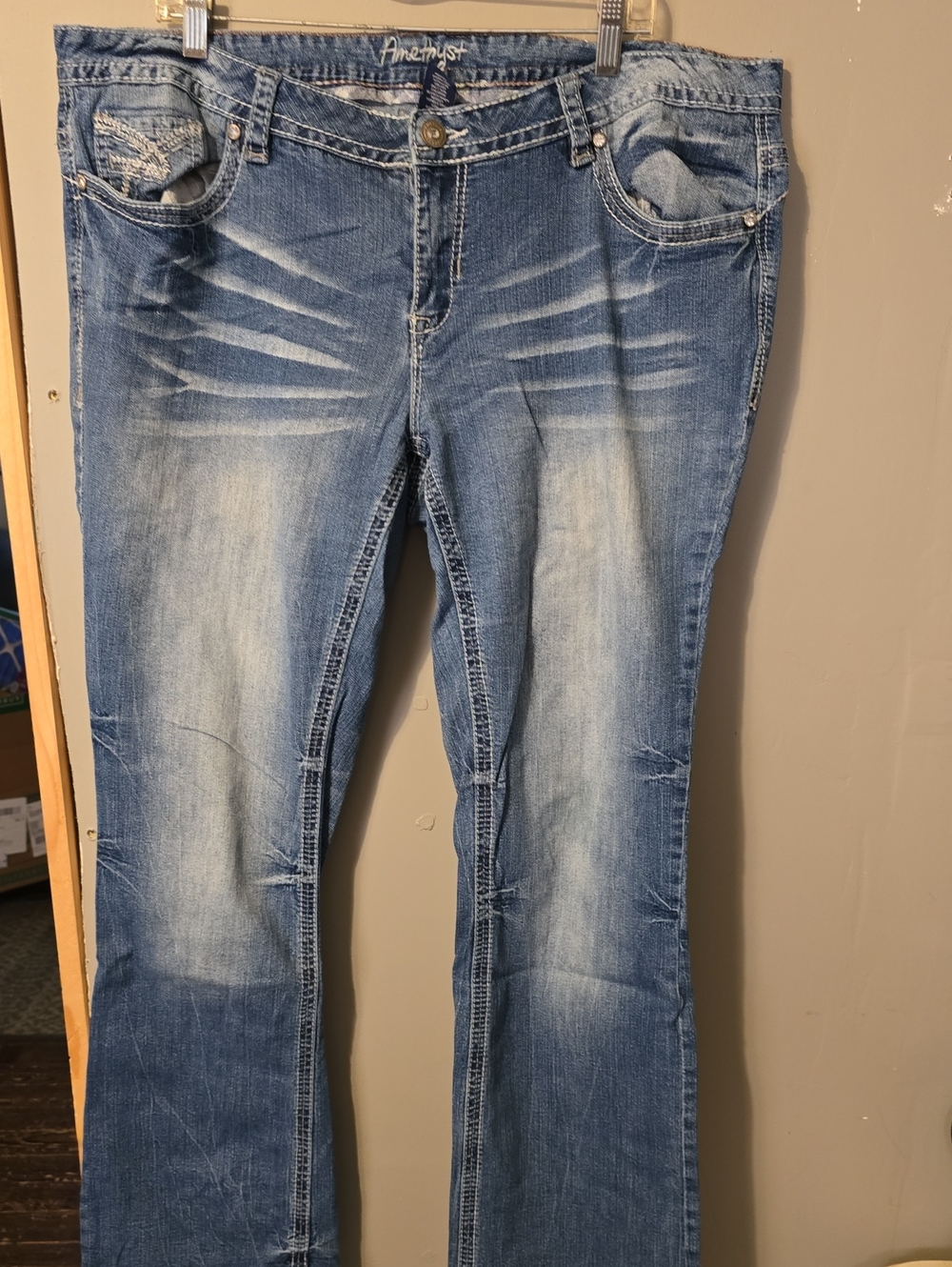 Amethyst Jeans Light Blue Flare Jeans with Whisker Fading